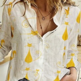 Butterfly Print Button Front Shirt, Casual Long Sleeve Shirt For Spring & Fall, Women's Clothing