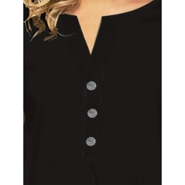 Polka-dot Mesh Notched Neck Blouse, Versatile 3/4 Sleeve Blouse For Spring & Fall, Women's Clothing