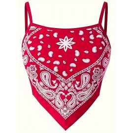 2 Packs Spaghetti Strap Top, Y2K Allover Print Tie Back Sleeveless Cami Top For Every Day, Women's Clothing