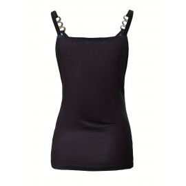 Butterfly Print Chain Linked Strap Cami Top, Casual V-neck Sleeveless Cami Top For Summer, Women's Clothing