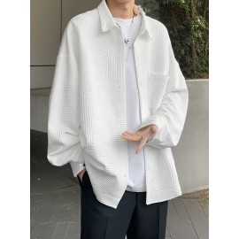 Solid Men's Shirt Top Turn-Down Collar Long Sleeve Closure Male Casual Shirt For Men Daily Vacation Streetwear