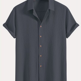 Men's Shirt Top, Solid Color Lapel Short Sleeve Closure Summer Male Casual Button Up Shirt For Daily Business Formal Shirts For Men