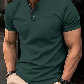 Breathable Regular Fit Golf Shirt, Men's Casual V-Neck T-Shirt Short Sleeve For Summer, Men's Clothing